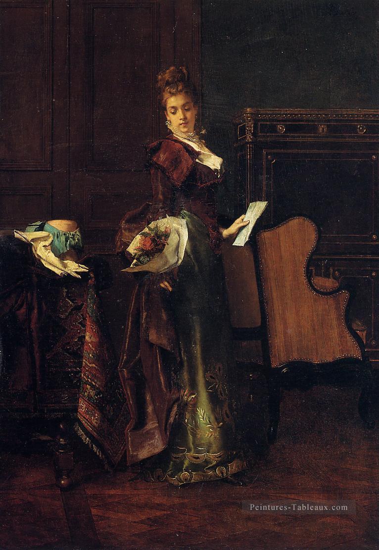 La lettre d’amour dame Peintre belge Alfred Stevens Peintures à l'huile
